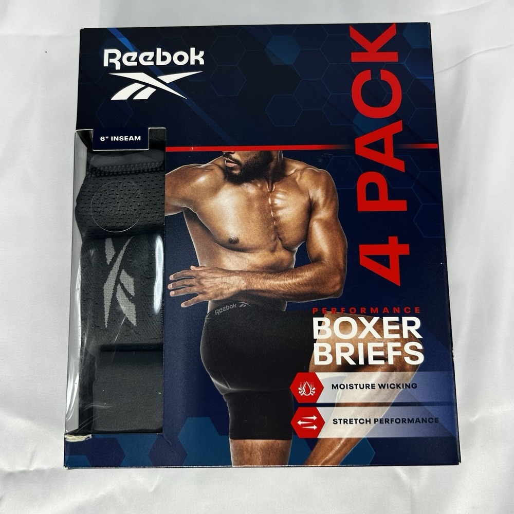 Reebok Men's Performance Boxer Briefs 6" Inseam Moisture Wicking Stretch, Med